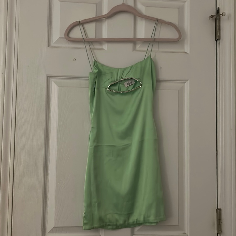 OH POLLY GREEN MINI DRESS WITH DIMONDS